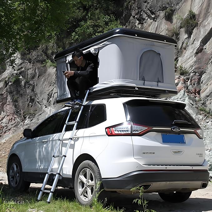 Travel Cat Rooftop Tent Hard Shell Roof Top Tent Hardshell Suitable for Jeep SUV Truck Van 2-3 Person Black