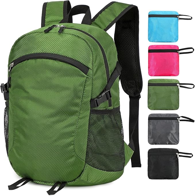 Small Hiking Daypack,15L Water-Resistant Hiking Backpack Packable Lightweight Travel Day Pack for Women Men (Green, Small)