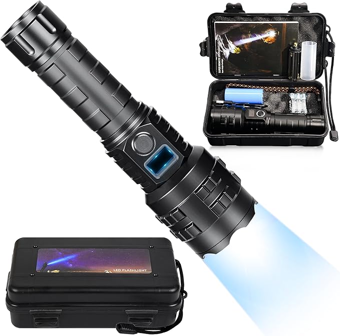 Flashlights High Lumens Rechargeable, 1000000 Lumens Hight Lumens Super Bright Handheld LED Flash Light,Powerful Emergency Linternas, Waterproof, Long Lasting, for Hiking Camping Gift