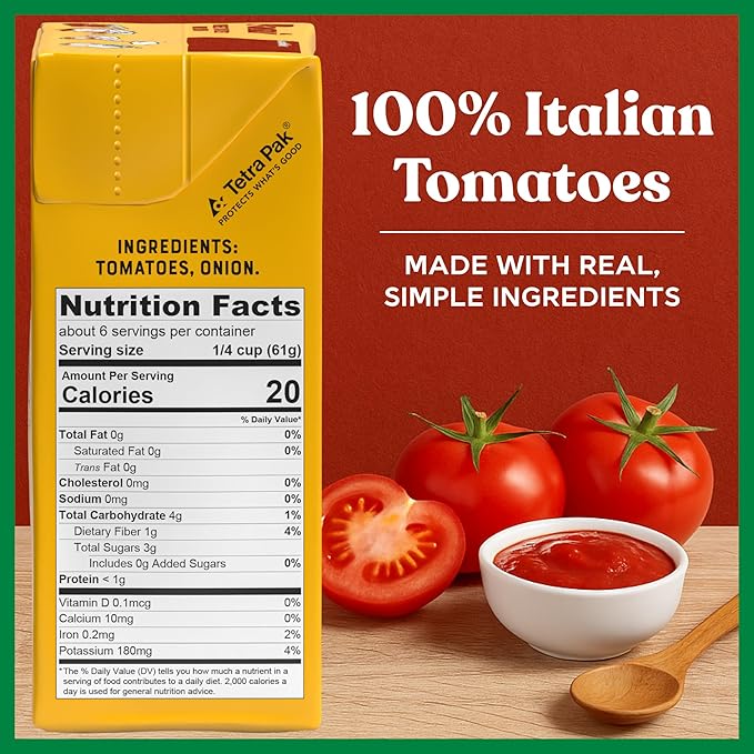 Pomì Crushed Tomatoes with Onion 13.8oz (Pack of 12) - Creamy, Velvety Italian Tomato Sauce No Salt Added, No Additives or Preservatives - BPA free Tomato Crushed - Made from 100% Fresh Italian Tomatoes