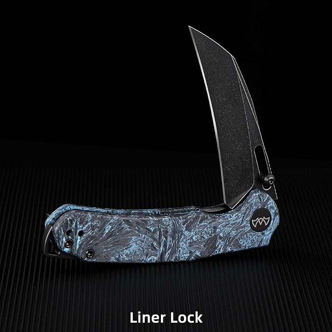 Folding Pocket Knife, 3.1" Stonewash Blade EDC Knife with Safety Liner Lock, Small Pocket Knife with Clip for Men, Sharp Camping Hiking Hunting Survival Knives