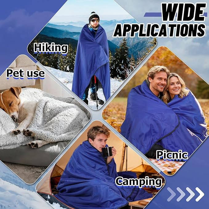 Waterproof Outdoor Stadium Blanket with Sherpa Lining-Washable Windproof Warm Foldable for Camping, Sporting Events, Picnic, Concerts, Pet, Travel, Emergency Car Blanket, Gift for Cold Weather (Blue)