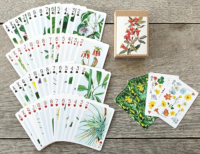 Wildflower Collection Playing Cards (Poker Deck 54 Cards All Different) Vintage Botanical Illustrations of Colorful Blooms Garden Beauties and Delicate Field Flowers