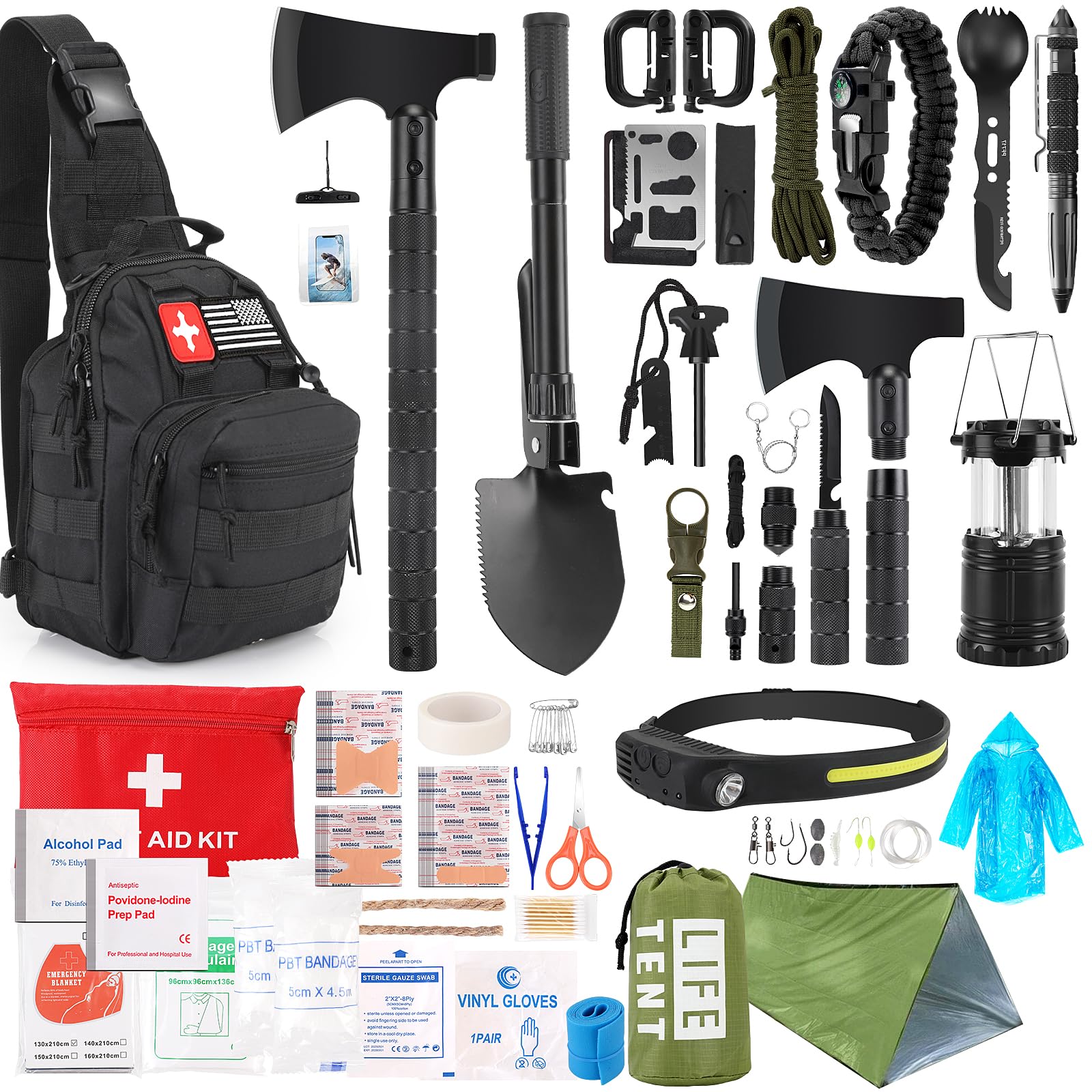 Survival Kit, 268 Pcs Emergency Survival Gear and Equipment Supplies with First Aid Kit, Camping