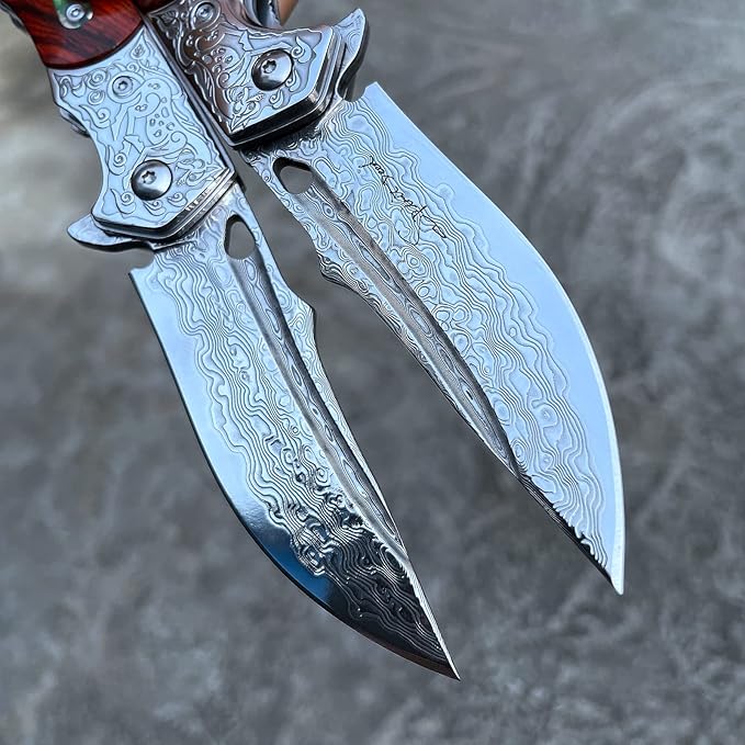Handmade knife Japanese VG10 Damascus Steel Folding Knife,Rosewood Liner Lock Handle,EDC Pocket Knives for Men Outdoors Camping Fishing