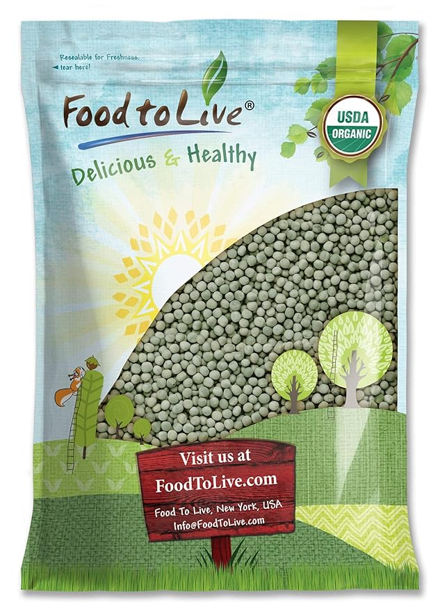 Food to Live Organic Whole Dried Green Peas, 10 Pounds – Non-GMO, Green Vatana, Sproutable, Vegan, Kosher, Bulk. Pre-Soak Needed. Rich in Protein, Fiber. Great for Green Curry, Stews, Salads, Pea Soup