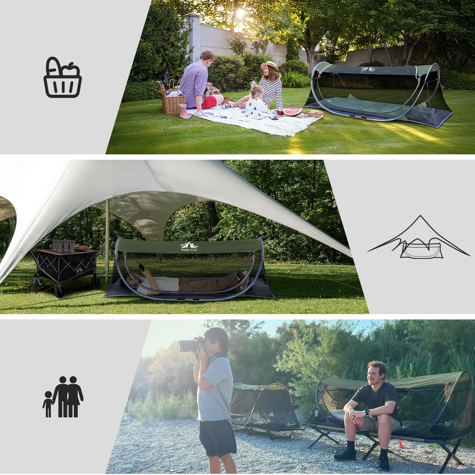 Night Cat Pop-up Mosquito Tent: 1 Person Camping Tent with Bug Screen Net Easy Set-up Tent Fits for