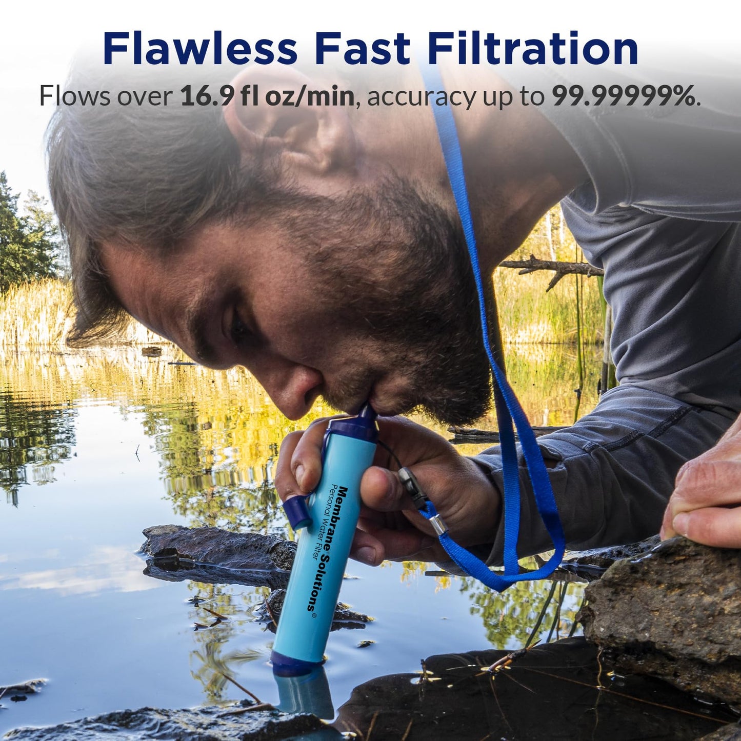 Membrane Solutions Personal Water Filter Straw S1 (Blue, 4 Pack)