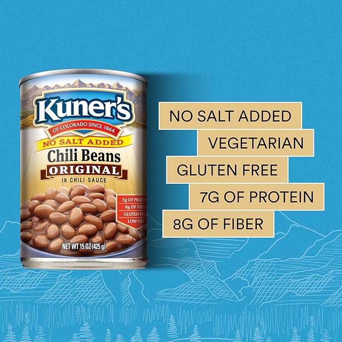 Kuner's No Salt Added Canned Chili Beans, Plant Protein and Fiber, Gluten Free, Vegan, Fat Free, 12 Pack of 15 oz Cans…