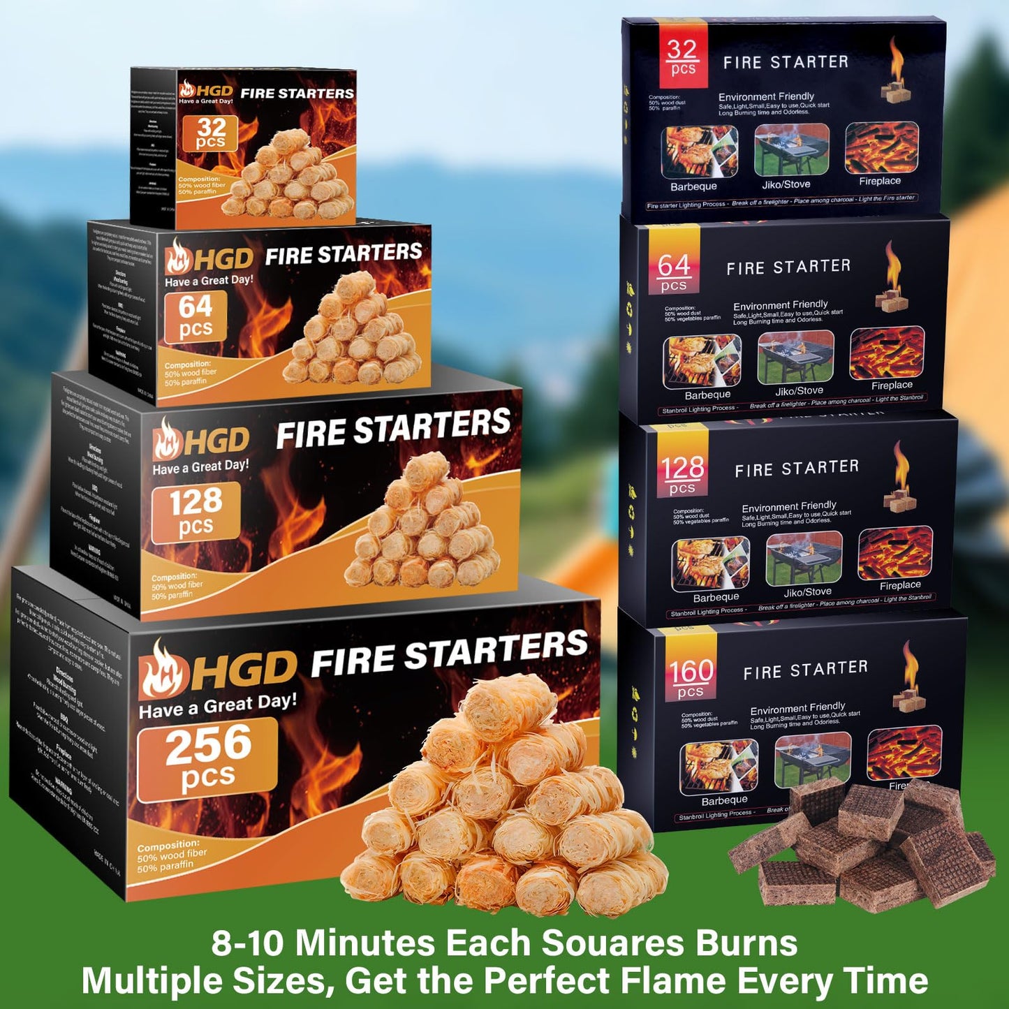 HGD Fire Starter, Mini Natural Fire Starters for Campfires, BBQ Grill, Charcoal Chimney, Outdoor
