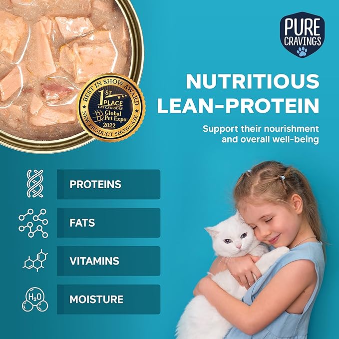 Pure Cravings Wet Cat Food Canned Salmon Cutlets in Gravy, 100% Mercury-Tested, Moist Can Fish for Cats, Grain-Free, Protein, Non-GMO, Pack of 12