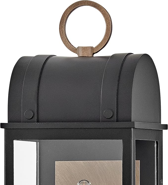 Hinkley Campbell Medium Wall Mount Outdoor Lantern - Clear Glass, Aluminum - Black Finish and Burnished Bronze Accents