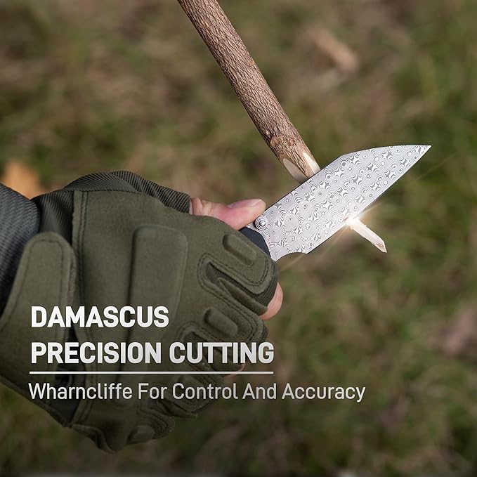 CJRB Pyrite-Light Pocket Knife, 3.34'' Damascus Steel Blade Folding Knife with Pocket Clip, Pocket Knife for Men Women Sharp Camping Hiking EDC Knives J1945D