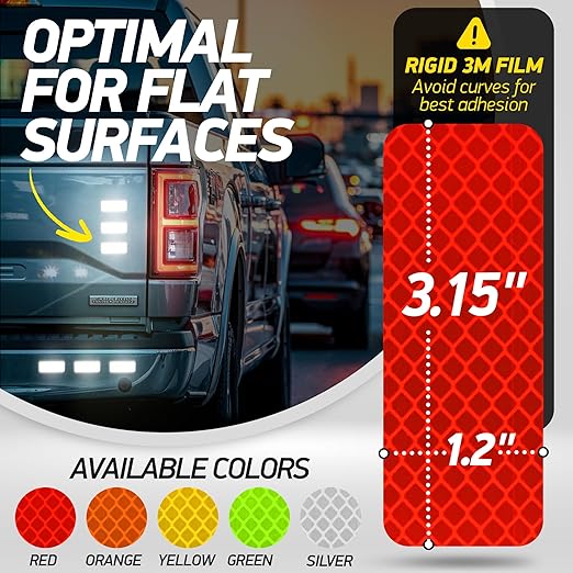 Reflective Safety Tape Stickers | 3M Diamond Grade | Red | 1.2″ x 3.15″ | 20-Pack | Safety Warning Tape for Helmets, Cars, Mailboxes & More