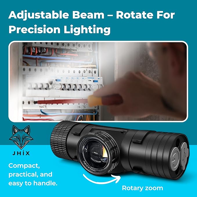 JHIX Rechargeable LED Headlamp, USB-C, Utra Durable, Shockproof and Waterproof, Survives 3M Drops, Submersible and Impact-Resistant, Perfect for Camping, Heavy-Duty Work, and Adventure.