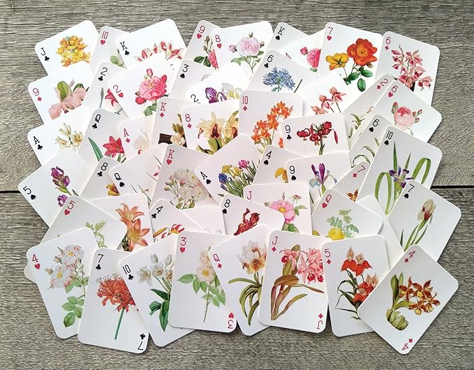 Beautiful Flowers Playing Cards (Poker Deck 54 Cards All Different) Vintage Flowers Botannical Illustration by Redoute Lillies Tuplip Orchid