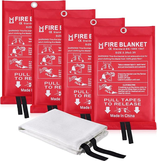 Fire Blanket for Home Emergency Survival ??Fiberglass Suspend Fire Flames Suspension Blankets for Home and Kitchen School Grill Garage House Warehouse Safety (4pcs-FireBlankets)