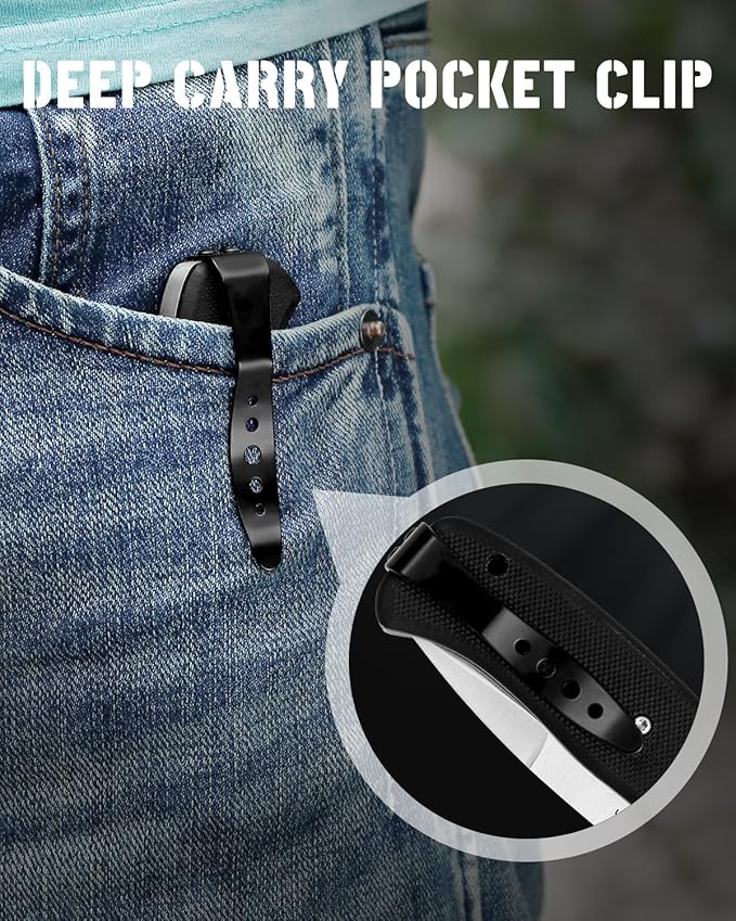 Folding Pocket Knife with Clip, 3" 8Cr13MoV Steel Drop Point Blade with G10 Handle, Liner Lock Pocket Knives for Men Women Outdoor Camping Hunting Hiking Survival Pocketknife