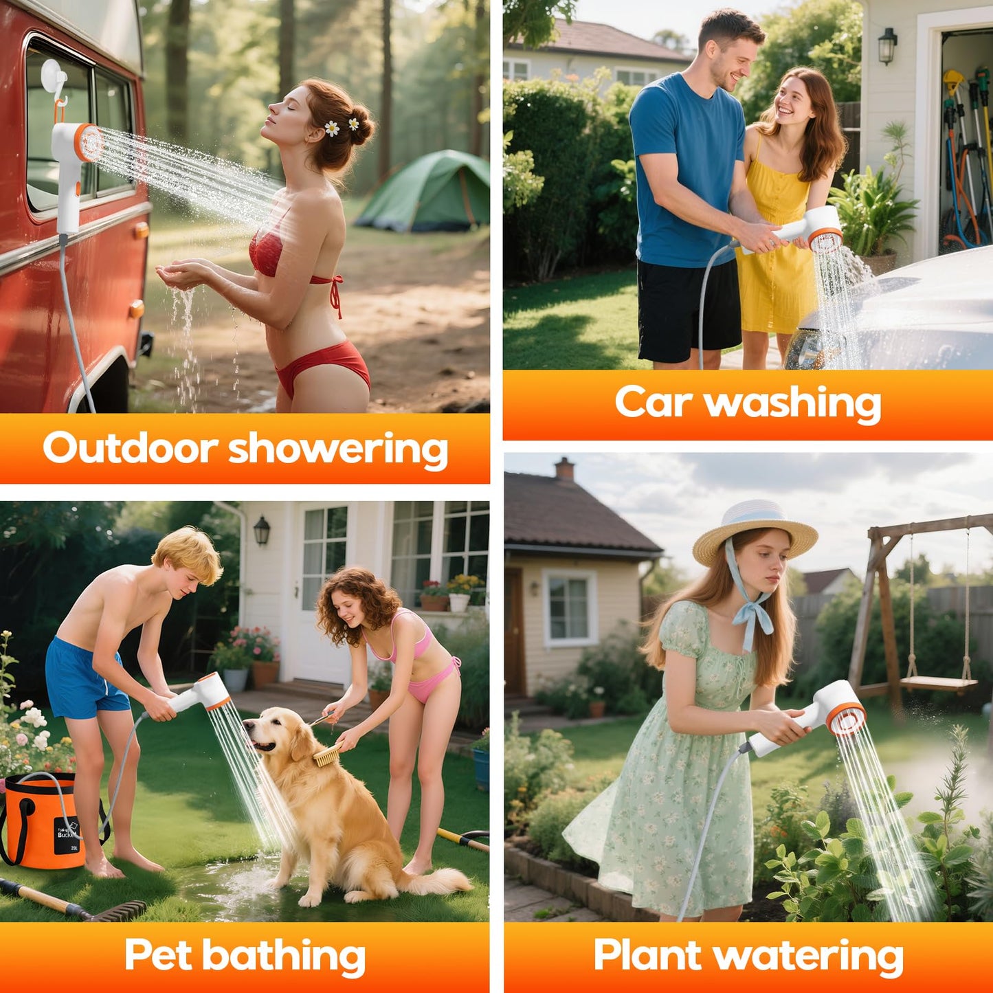 Portable Shower for Camping, Rechargeable Shower Head with LED Light, Camp Shower Pump with Filter