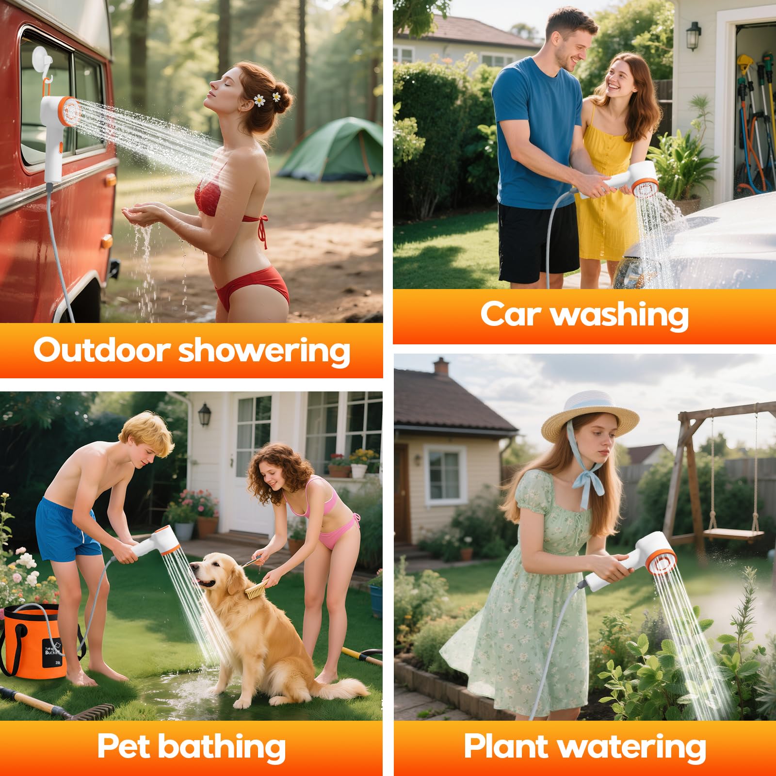 Portable Shower for Camping, Rechargeable Shower Head with LED Light, Camp Shower Pump with Filter