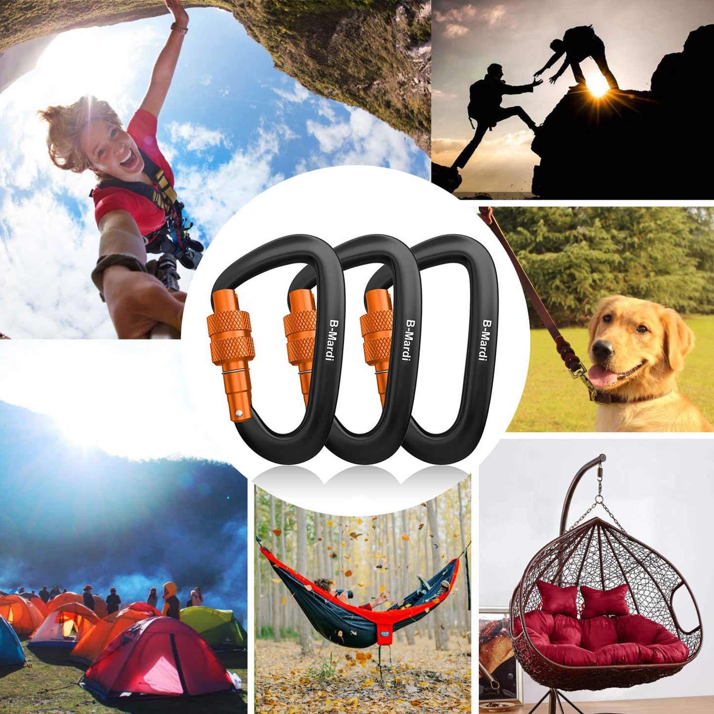 B-Mardi Carabiner Clips Heavy Duty 12kN (2697 lbs)-Lightweight Locking Carabiners for Camping