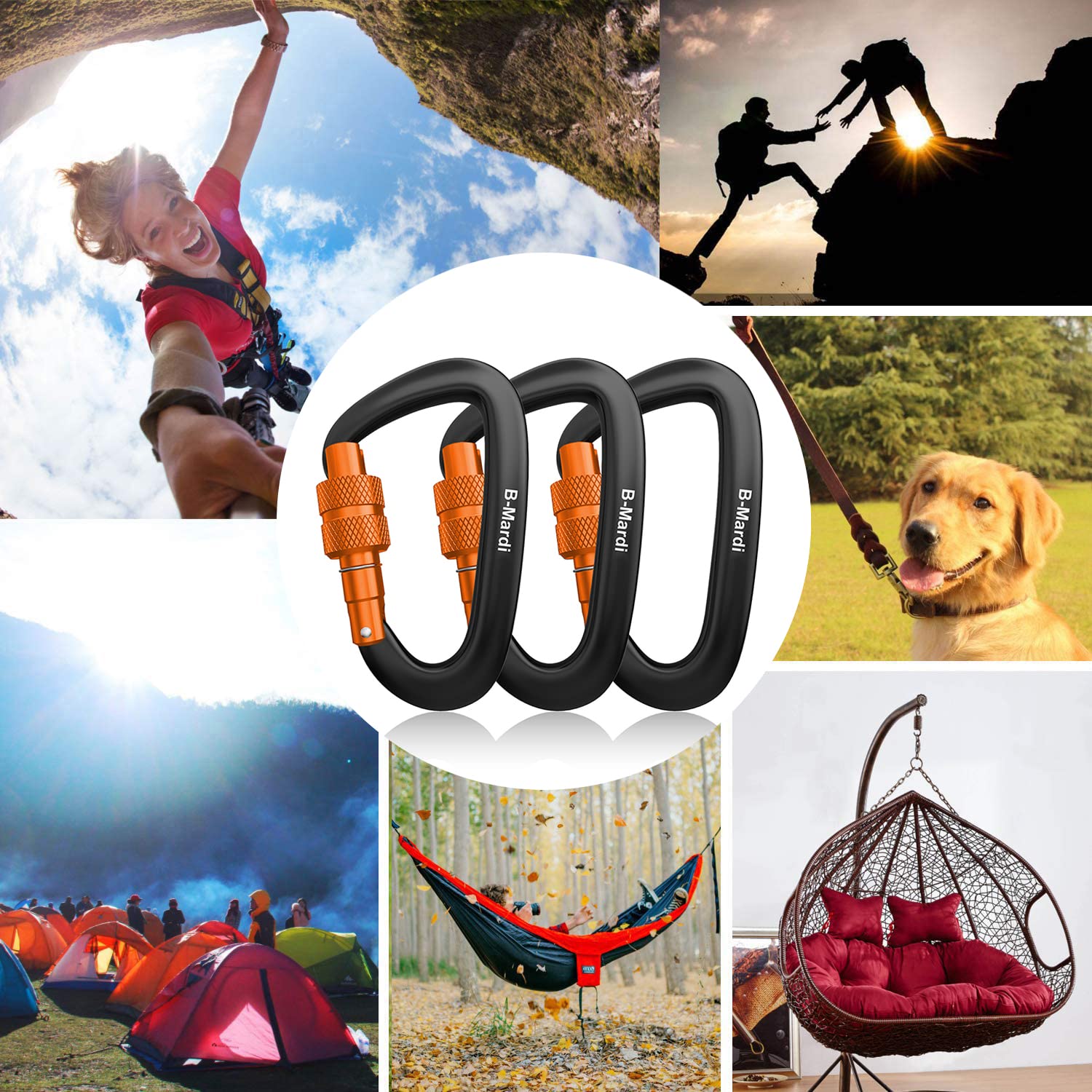 B-Mardi Carabiner Clips Heavy Duty 12kN (2697 lbs)-Lightweight Locking Carabiners for Camping