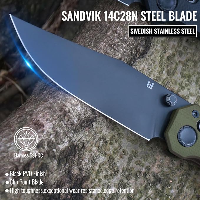 Pathwright Folding Pocket Knife, 3.54" 14C28N Blade and G10 Handle with Axis Lock, Everydaycarry Knives for Outdoor Indoor Pocket Knife with Pocket Clip for Men Women OD Green