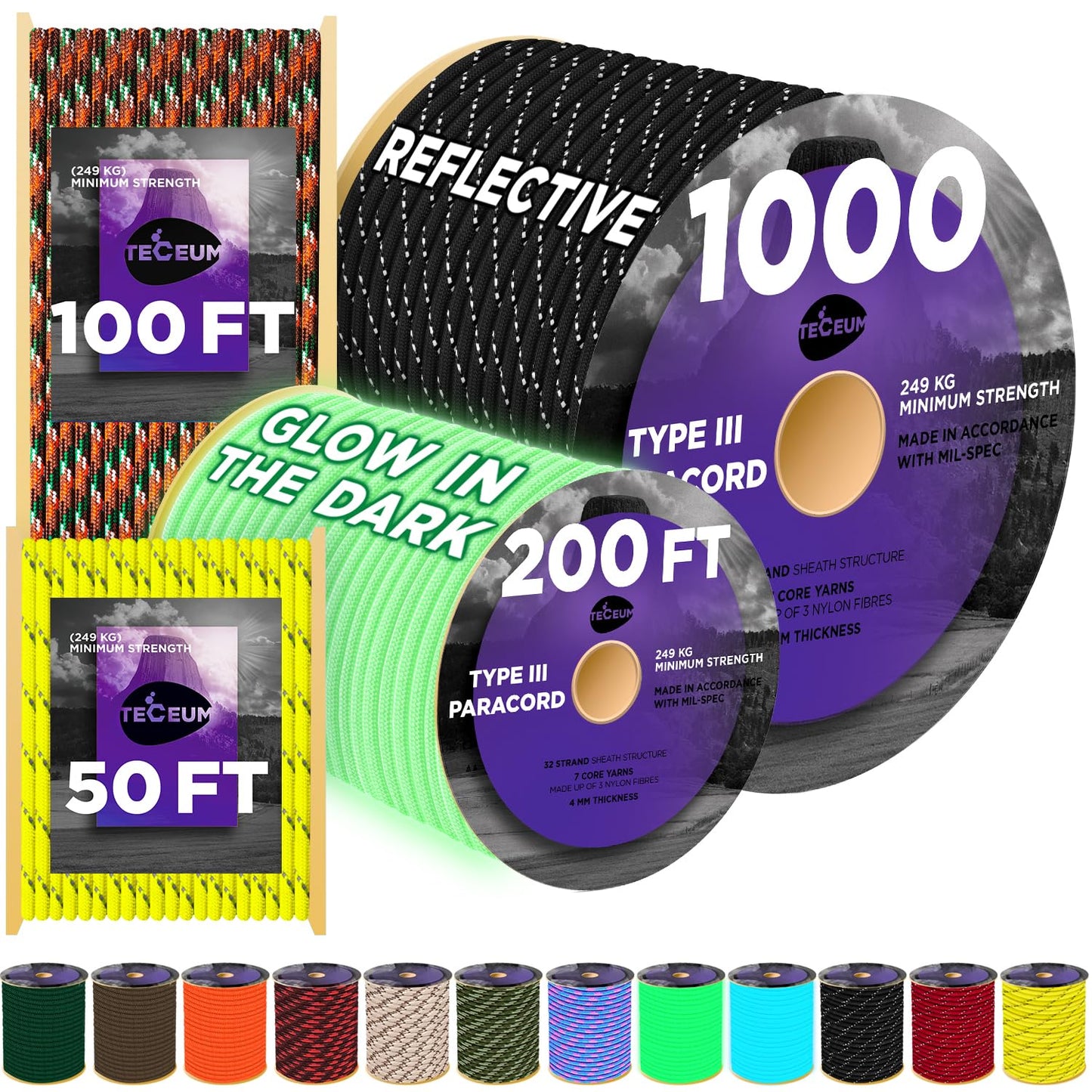TECEUM Paracord Rope Type III 550 – Tactical MIL-SPEC – Outdoor para Cord