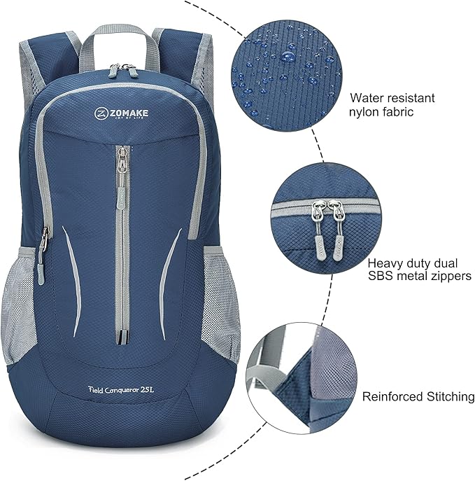 ZOMAKE Ultra Lightweight Packable Backpack 25L - Foldable Hiking Backpacks Water Resistant Small Folding Daypack for Travel(Navy Blue)