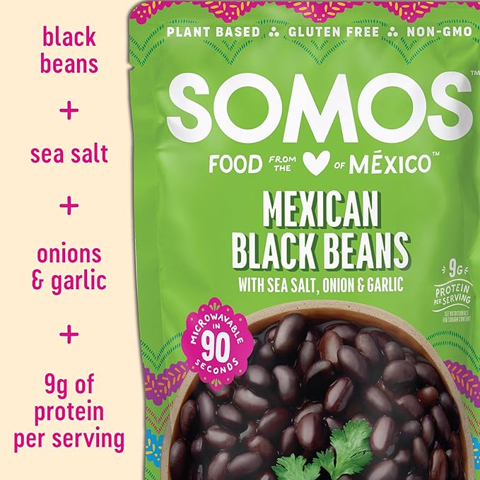 SOMOS Mexican Black Beans ??Gluten Free, Non-GMO, Vegan & Microwavable Meals Ready to Eat - Delicious, Healthy & Convenient - Perfect for Tacos, Tostadas & More | 10 oz (Pack of 6)