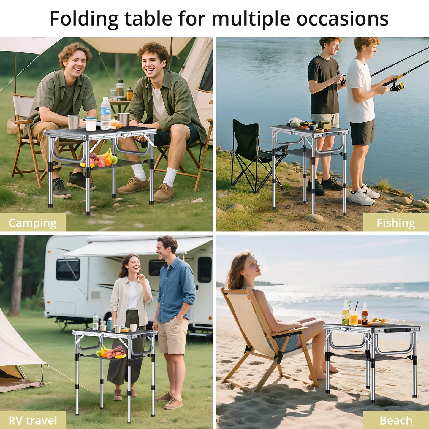 Anbte Folding Camping Table, 24"X 16" Adjustable Height Small Folding Table