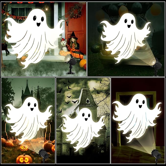 Treela Halloween Projector Lights Outdoor Cute Ghost Lights Decoration Dynamic Outside Indoor LED Landscape Lamp for Holiday Garden Supplies