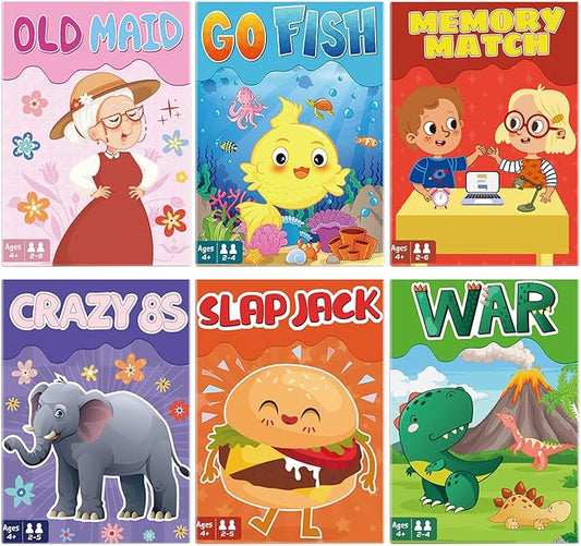 Kids Card Games, Go Fish,Old Maid,Crazy 8s,Memory Match,Slap Jack,War, Cards Game for Kids 4-8, Fun Game for Family Game Night Party Table Games, Easter Basket Stocking Stuffers Gifts, 6 Decks