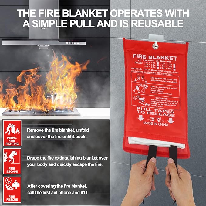 Home Emergency Fire Blankets 59??x 59??Fiberglass Fire Blankets Essential Emergency Fire Blankets for Home and Kitchen 2 Packs