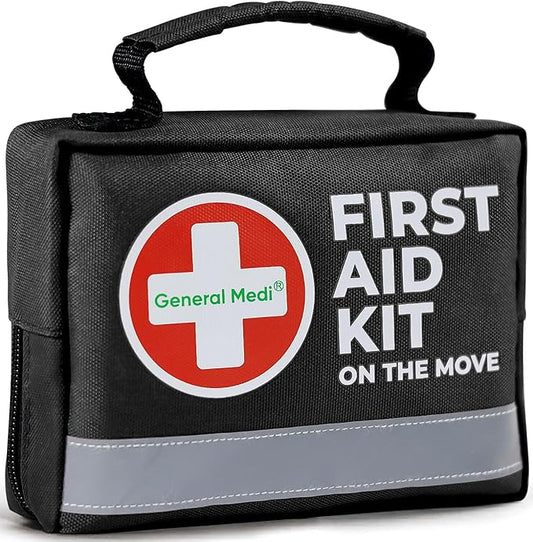 General Medi First Aid Kit - 150 Pieces Small Compact First Aid Kit Bag - Includes Instant Cold Pack, Emergency Blanket for Travel, Home, Office, Vehicle, Camping