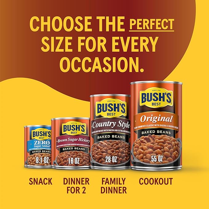 BUSH'S BEST 15.8 oz Canned Zero Sugar Baked Beans, Source Of Plant Based Protein and Fiber, Low Fat, Gluten Free, (Pack of 12)
