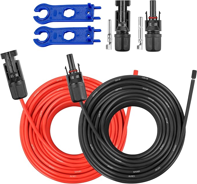 100 FT 10AWG Solar Panel Extension Cable,10 Gauge Extension Cord,5FT 10FT 20FT 30FT 50FT 100FT Solar Panel Wire with Extra Fair of Female and Male Connectors Solar Adapter for RV, Photovoltaic Systems