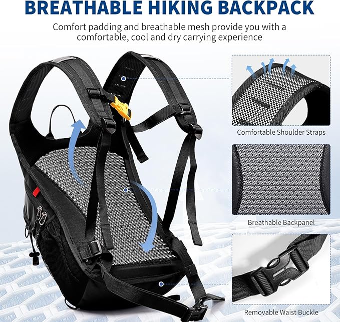 OIWAS Small Hiking Backpack - 15L Hiking Backpacks Water Resistant Camping Backpack Lightweight Hiking Daypack with Hydration Bladder Outlet