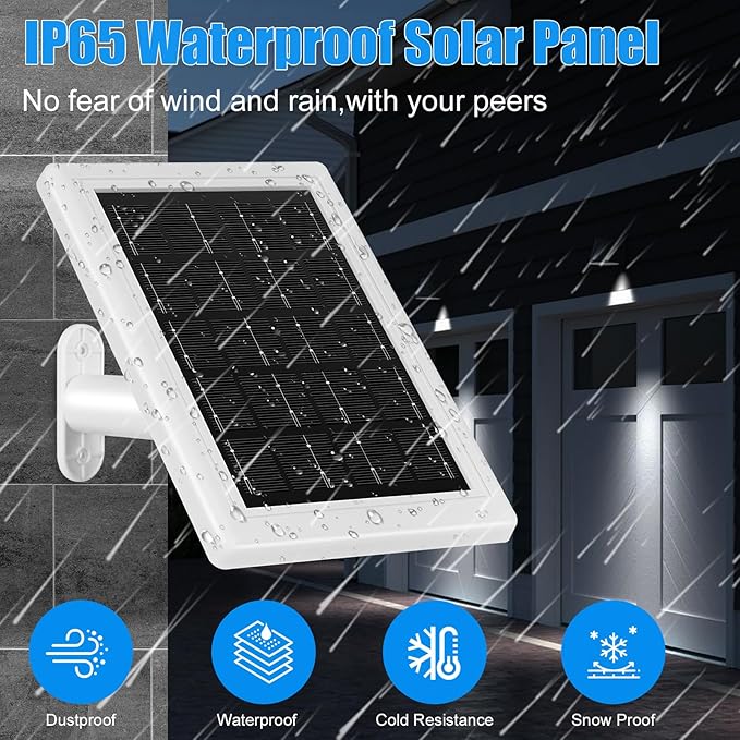 Solar Panel Charger,Solar Panels for Security Camera, Solar Panel with Micro USB & USB-C Port for 5V Outdoor Rechargeable Battery Camera, IP65 Waterproof, 16.4ft Cable(3 Pack, White)