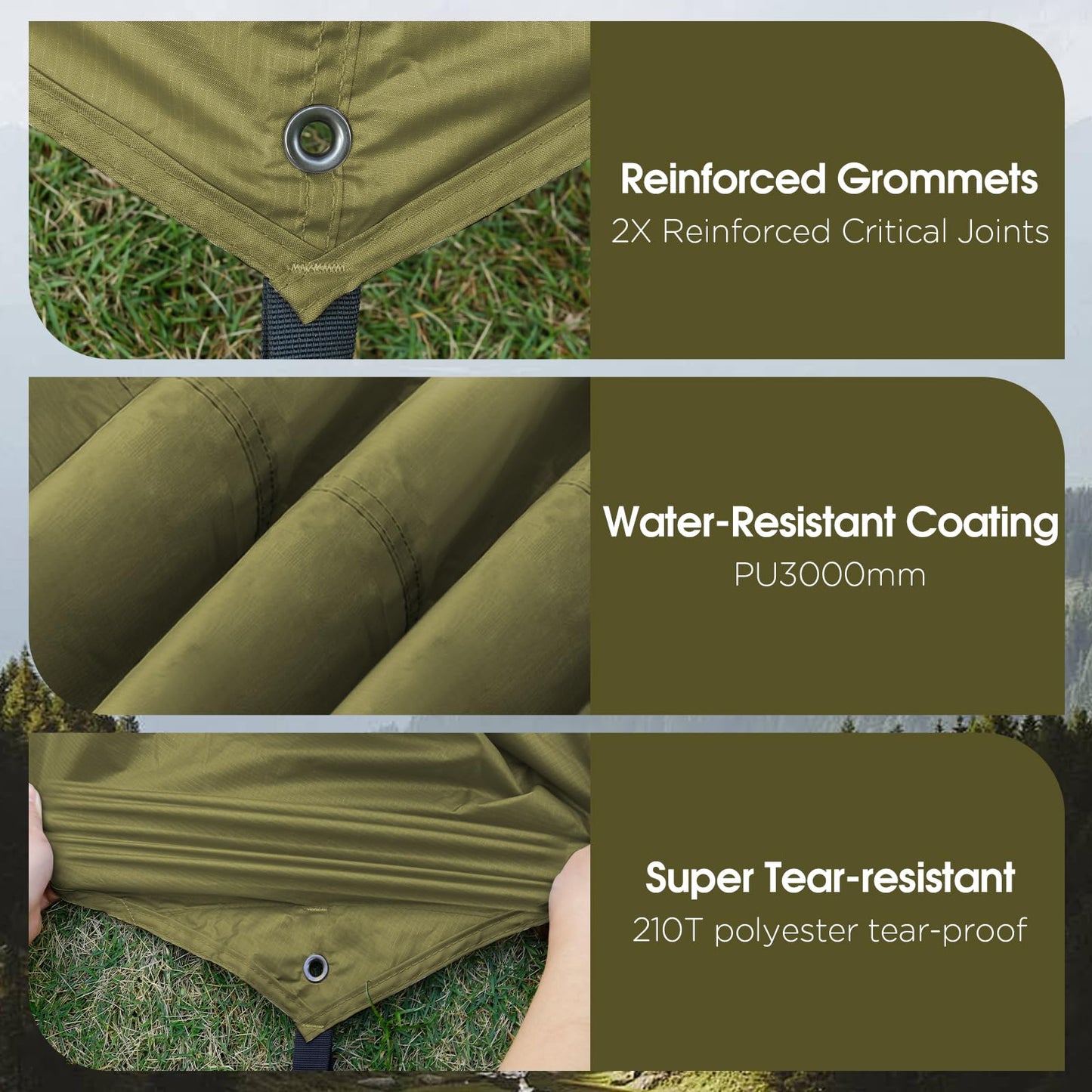 JAICOM Waterproof Hammock Rain Fly, 12ft x 9.5ft Portable Camping Tarp