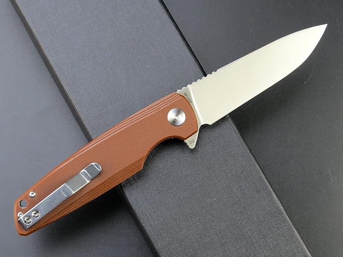 Eafengrow EF230 Folding Knife D2 Steel Blade G10 Handle Scales EDC Tool Knives for Outdoor Camping Hiking Working(brown)