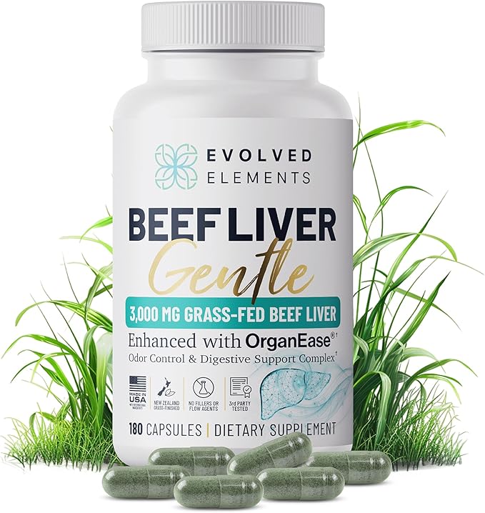 Beef Liver Gentle ??New Zealand Grass-Fed, Grass-Finished Desiccated Beef Liver Supplement with OrganEase® for Odor-Neutral, Smooth Digestion, Clean Taste ??3,000 mg, 180 Capsules