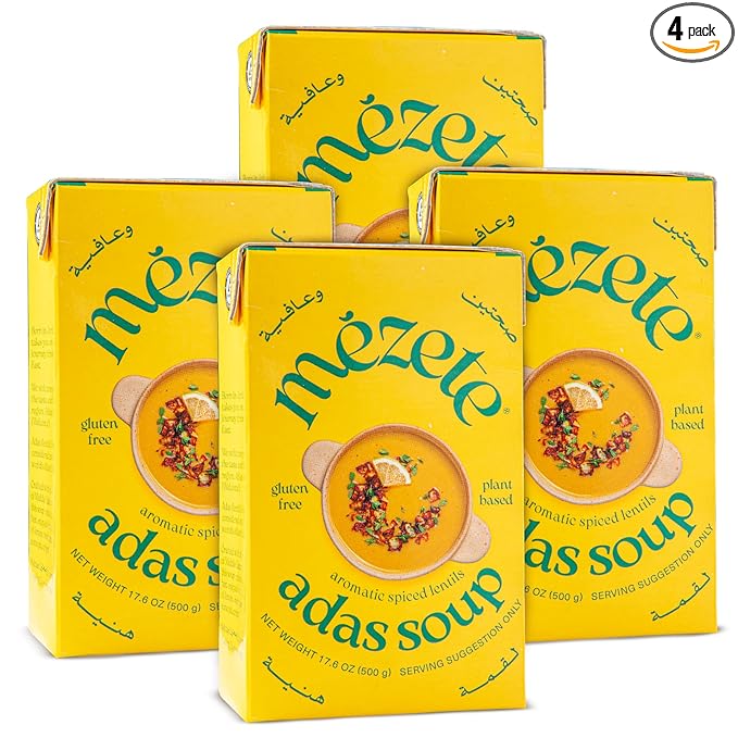 Mezete All-Natural Lentil Soup | Traditional Middle Eastern Recipe | Heat & Serve | Gluten-Free | Prepared Soup | Enriched with Aromatic Spices | Instant Soup | 390g (Pack of 4)