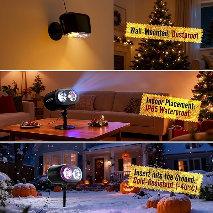 NACATIN Halloween Christmas Projector Lights，2-in-1 3D Ocean Wave & 12 HD Patterns, No Card Needed Design with Remote & Timer, Waterproof Holiday Projector Lights Outdoor for Xmas Halloween Party