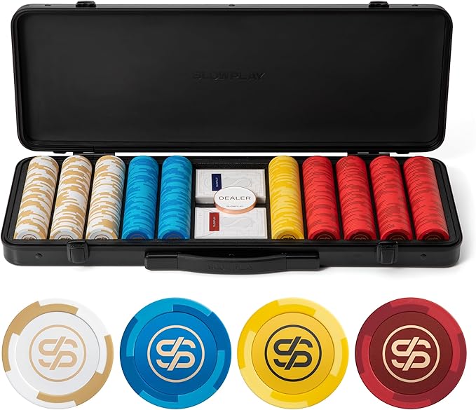SLOWPLAY Godel 14g Clay Poker Chips Set for Texas Hold?™em, 500 PCS [Blank Chips] Features a High-end Chip case with Extra Durable German Polycarbonate Shell, Ideal Gifts for Poker Players
