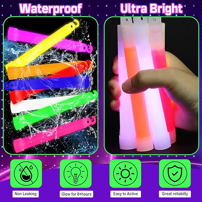 25 PCS Glow Sticks Bulk,6 Inch Glow in The Dark Sticks Party Supplies,Assorted Colors Party Light Sticks,Ultra Bright Glow Light Up Sticks for Kids and Adults Party Favors(8 Colors)