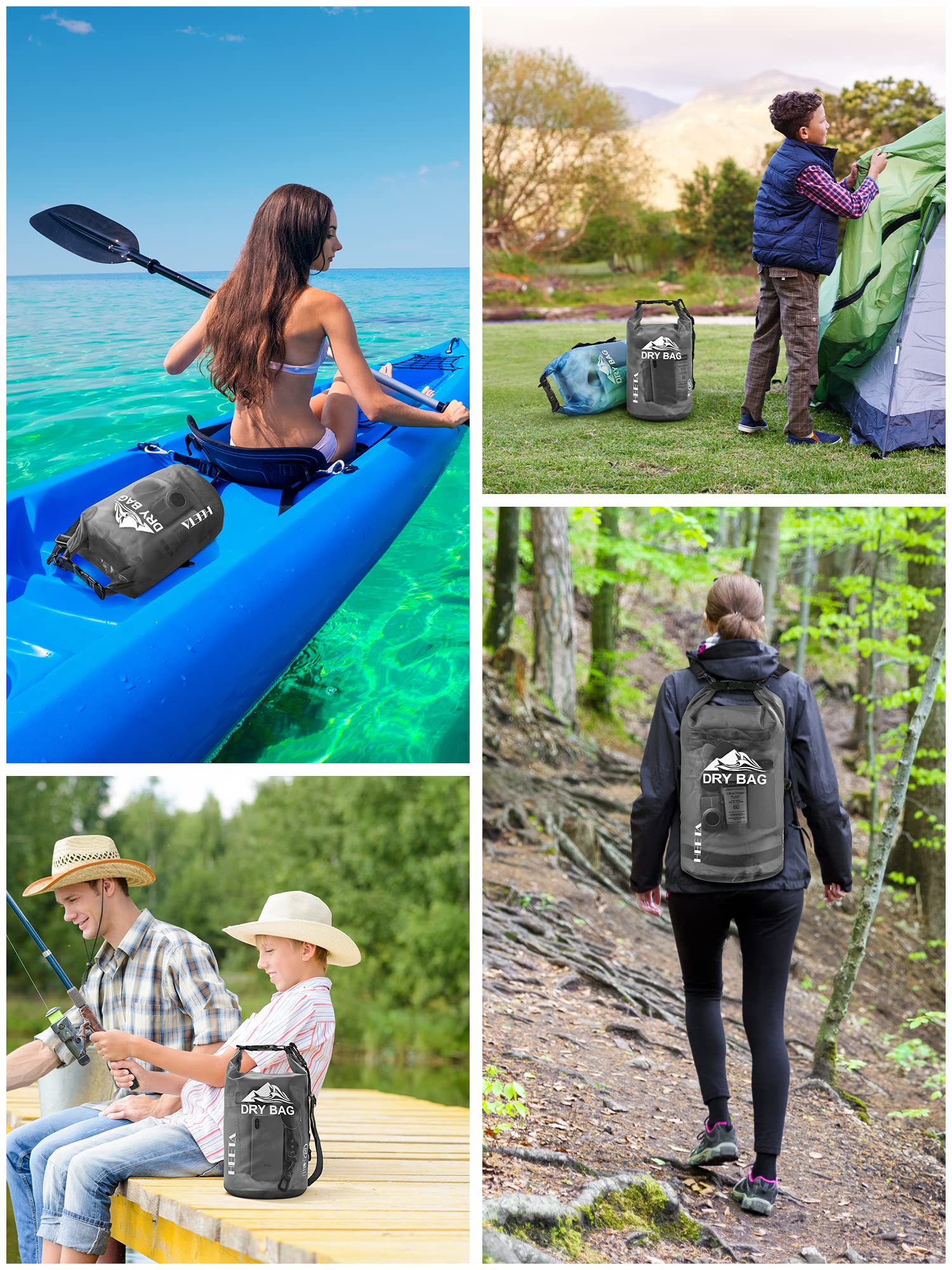 HEETA Dry Bag Waterproof Backpack with Phone Case (Transparent Black, 5L)