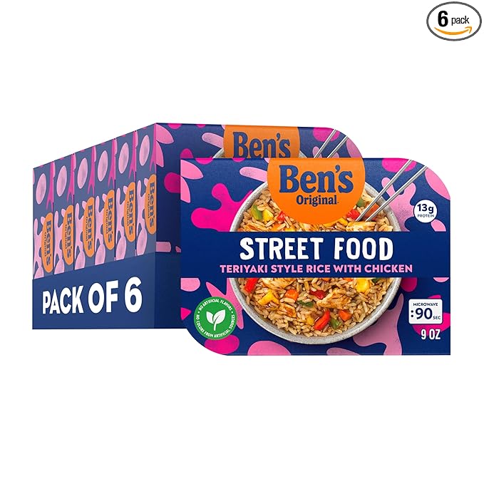 BEN'S ORIGINAL Street Food Teriyaki Style Rice with Chicken, Prepared Entrée, Microwave in 90 Seconds, 9 oz (Pack of 6)