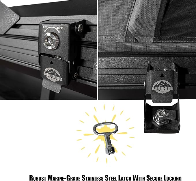 Rooftop Tent Hard Shell, BENEHIKE Alumabode V2 Aluminum Hard Shell Pop-up Rooftop Tent for Van Jeep SUV Truck Car Tents for Camping (2~3 Person)