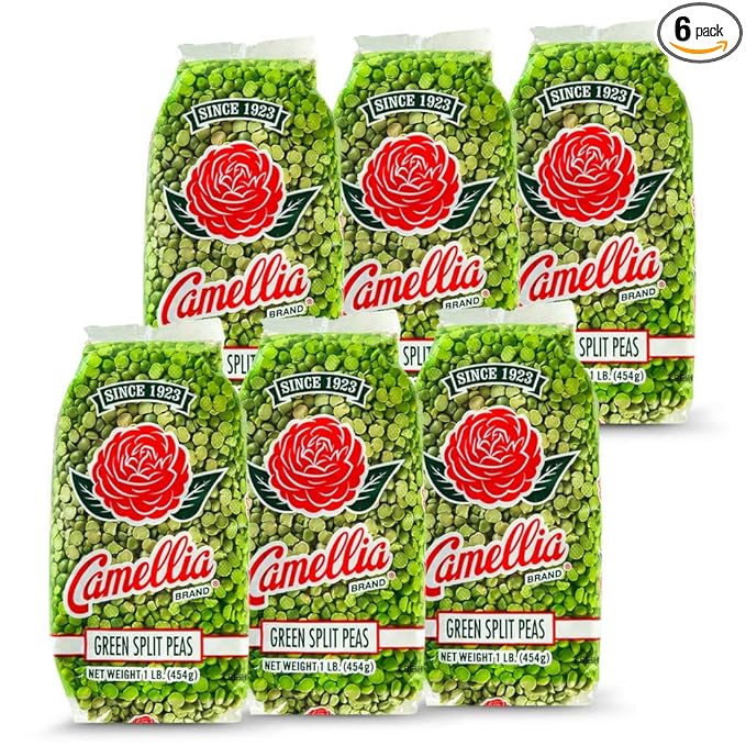 Camellia Brand Dried Green Split Peas – Premium Non-GMO Split Peas for Hearty Split Pea Soup, Stews, Purees, and Plant-Based Meals – Gluten-Free, High Protein, Vegan & Vegetarian Friendly, 1 Pound (Pack of 6)